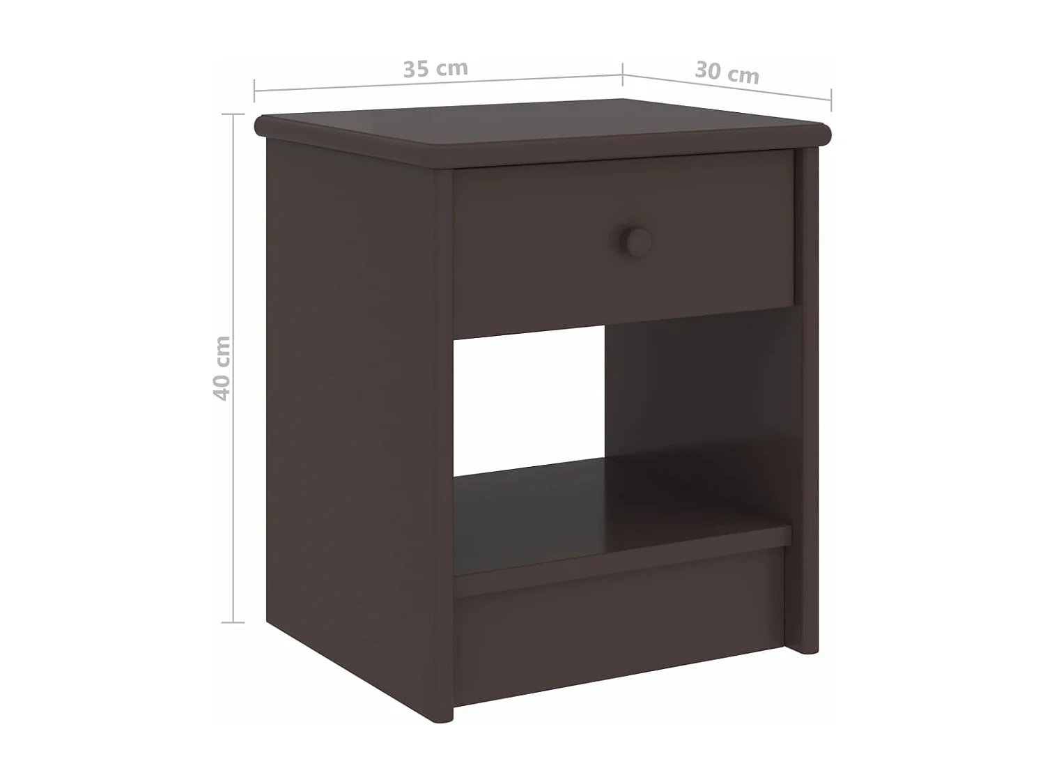 Jeliana  Mesitas de noche madera maciza de pino marrón oscuro 35x30x40cm