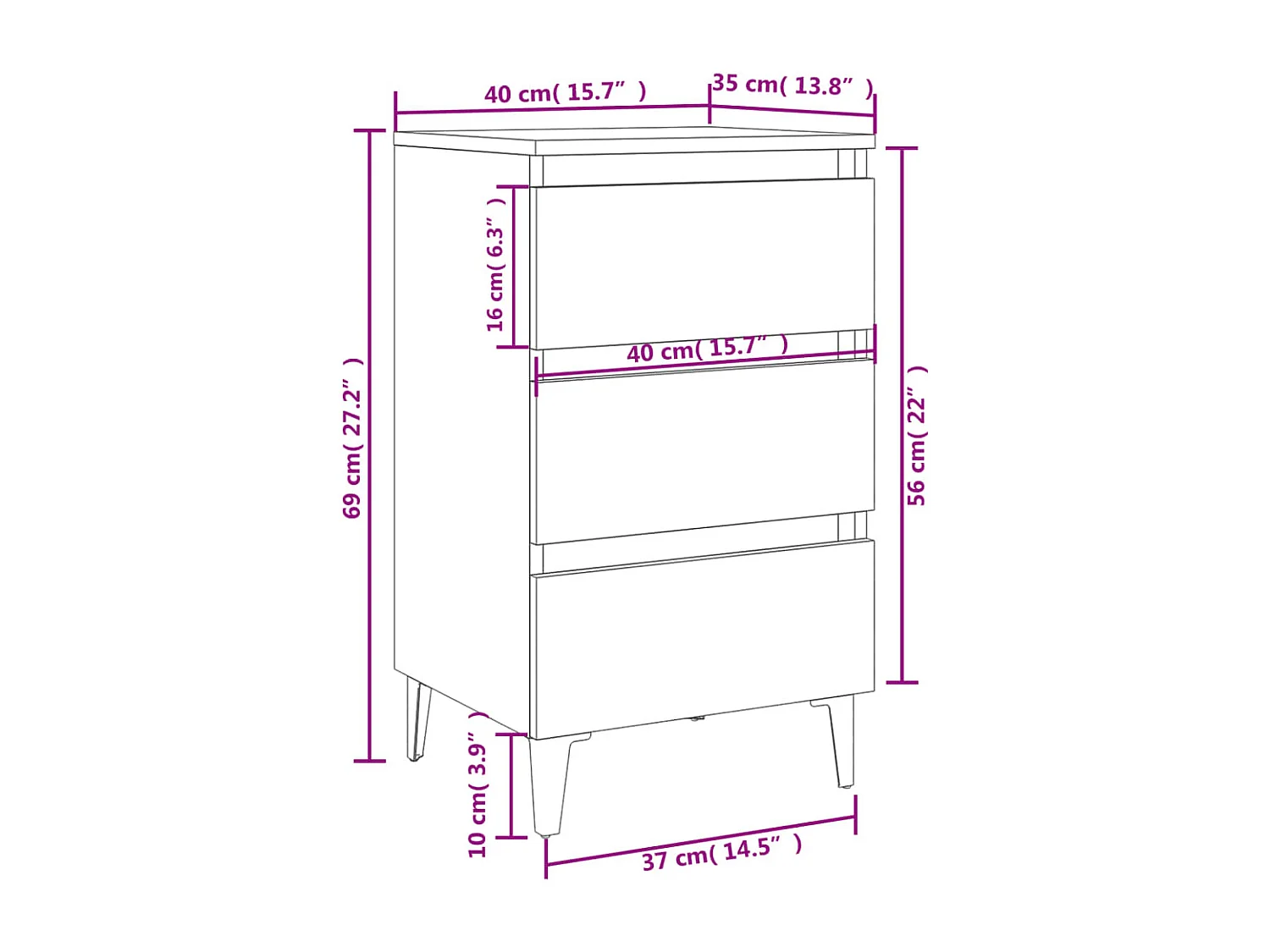 Artan  Nachtkastjes 2 st met metalen poten 40x35x69 cm betongrijs