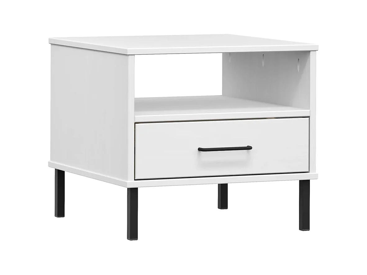 Jacques-Gilbert  Comodino con Gambe in Metallo Bianco Legno Massello Pino OSLO
