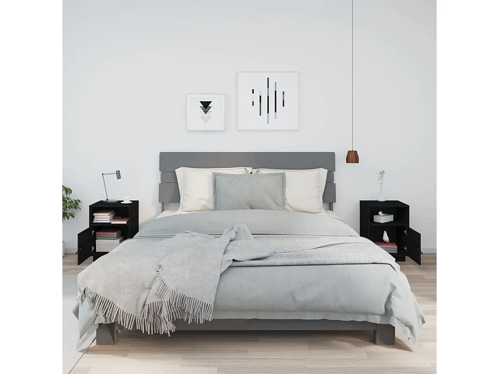 Soisy-sous-Montmorency  Mesitas de noche 2 uds madera maciza de pino negro 40x34x55 cm