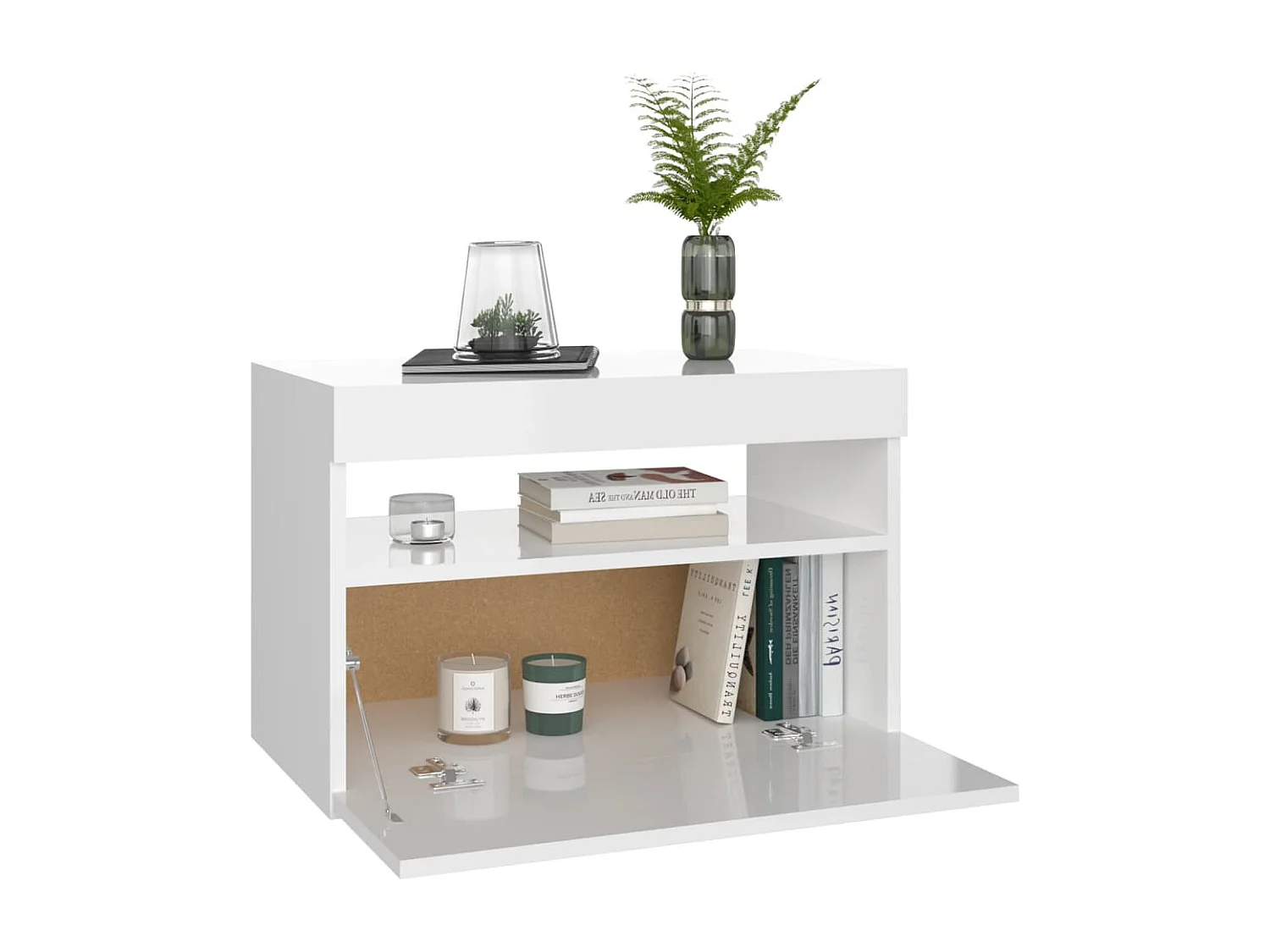 Beeville  Table de chevet avec lumières LED blanc brillant 60x35x40 cm