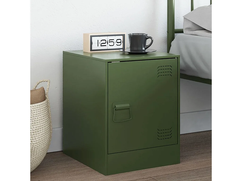 Dewy  Table de chevet vert olive 34,5x39x44 cm acier