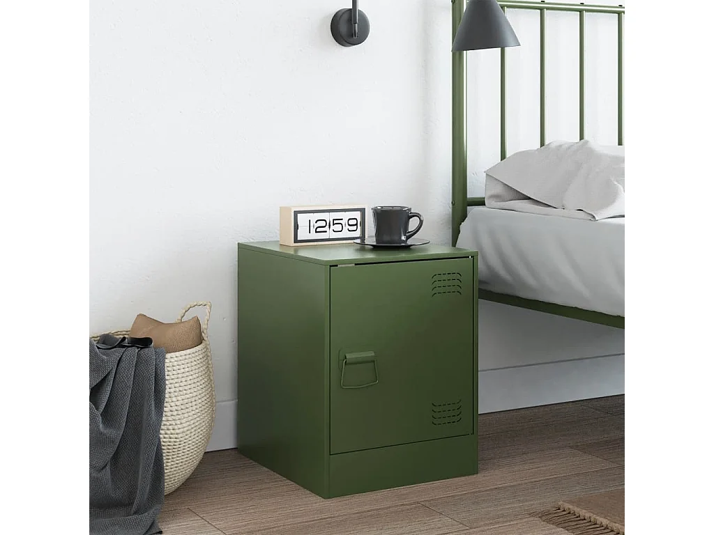 Dewy  Table de chevet vert olive 34,5x39x44 cm acier