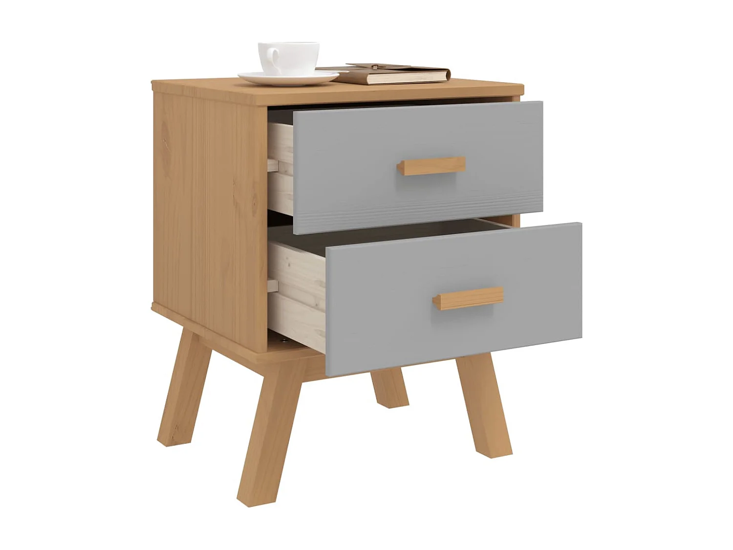 Felicity  Table de chevet OLDEN gris et marron bois de pin solide