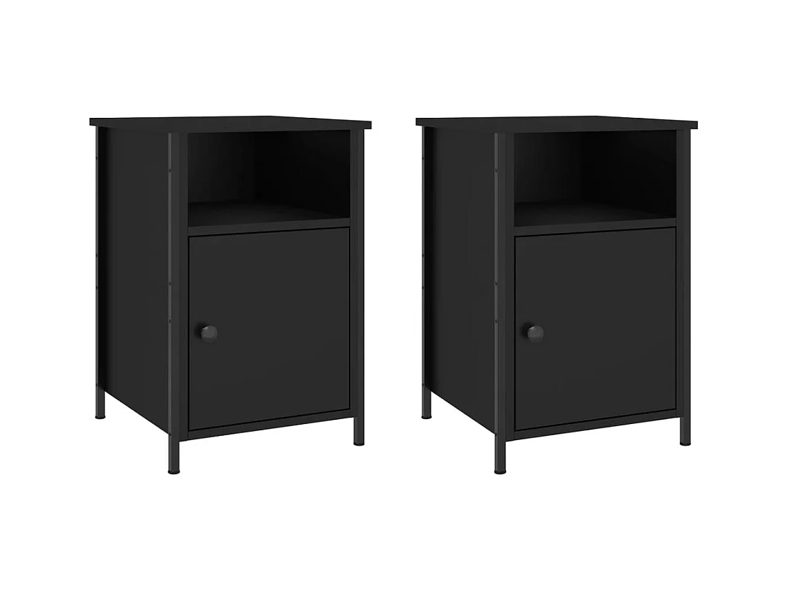 Lindra  Nachtkastjes 2 st 40x42x60 cm bewerkt hout zwart