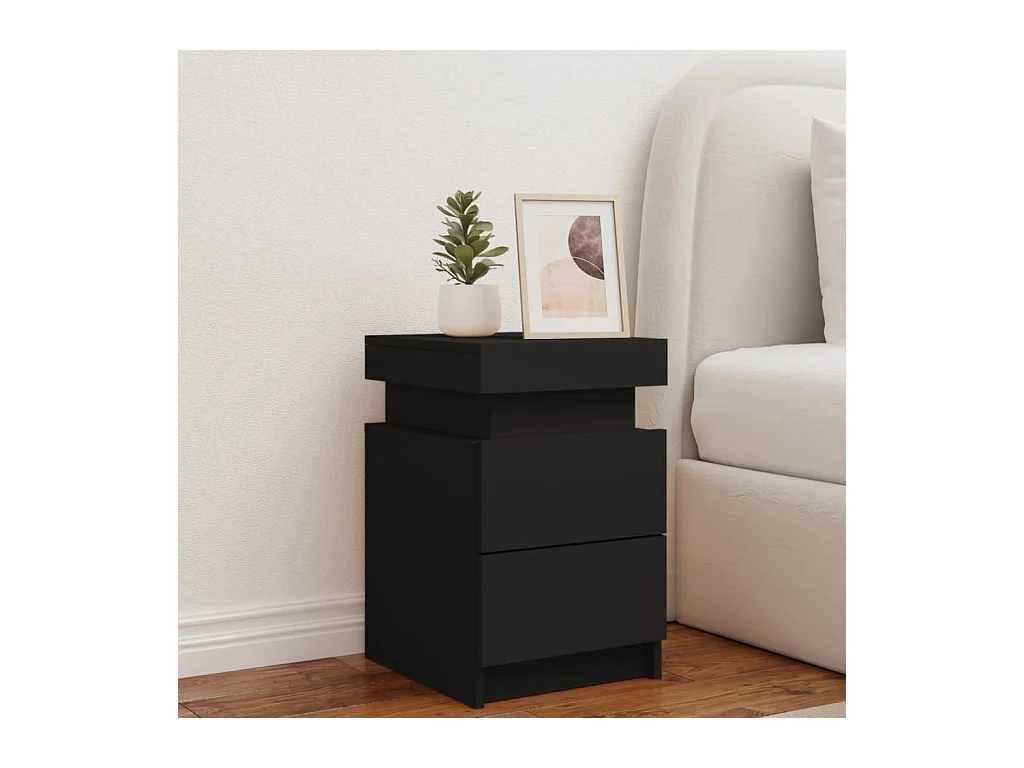 Prolenta Premium -  Mesita de noche con luces LED negro 35x39x55 cm