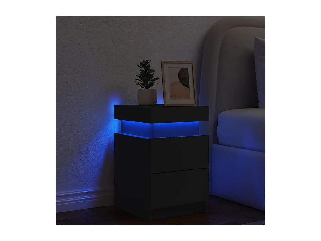 Prolenta Premium -  Mesita de noche con luces LED negro 35x39x55 cm