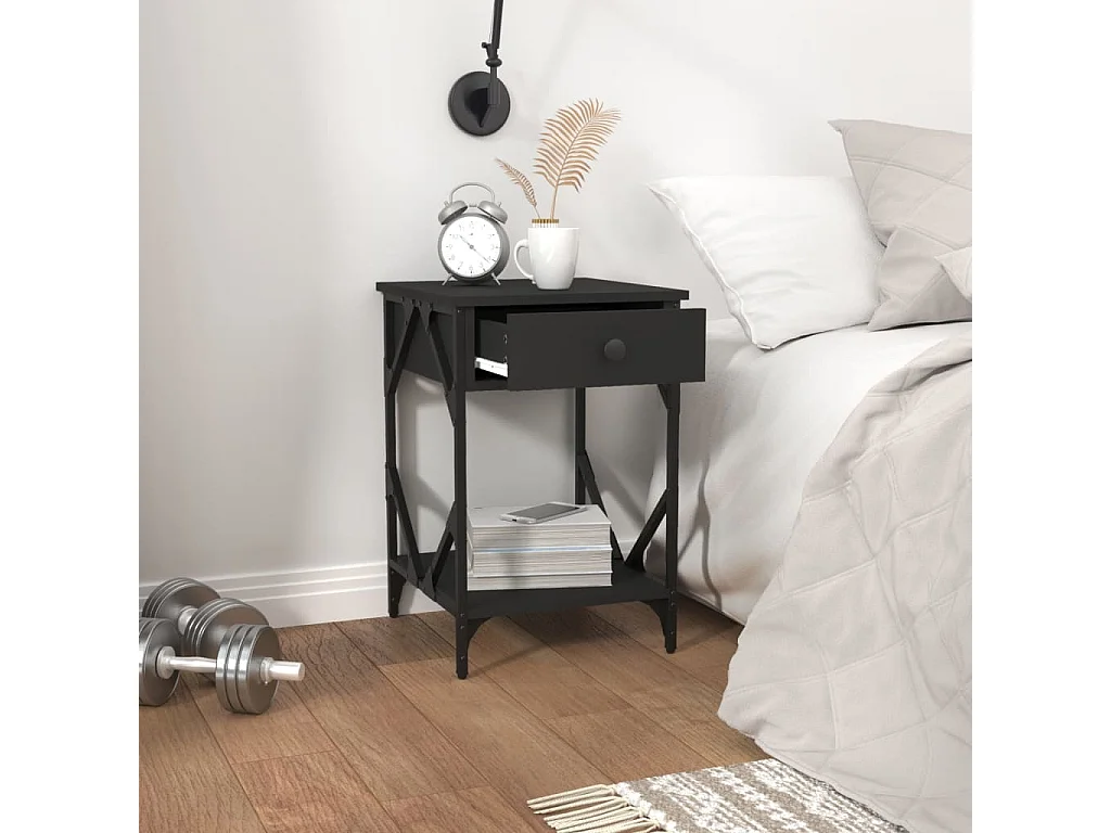 Elaya  Table de chevet noir 40x42x60 cm bois d’ingénierie