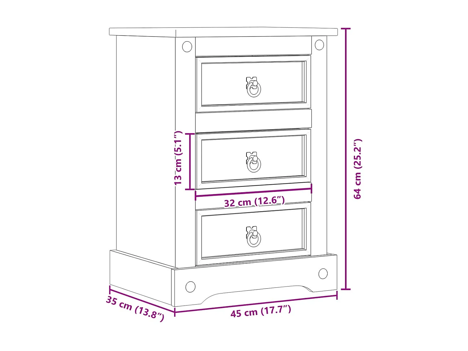 Prolenta Premium -  Table de chevet Corona 45x35x64 cm bois de pin massif