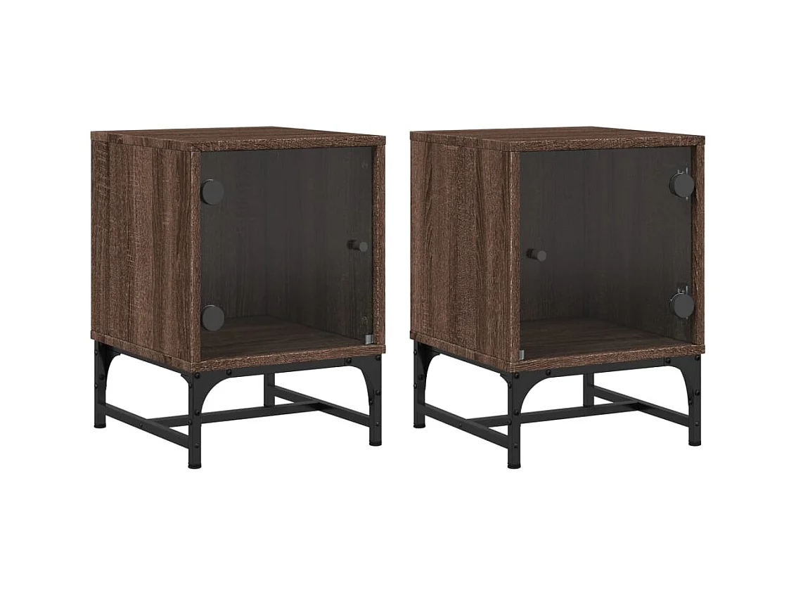 Brussels  Tables de chevet et portes vitrées 2pcs chêne marron 35x37x50cm