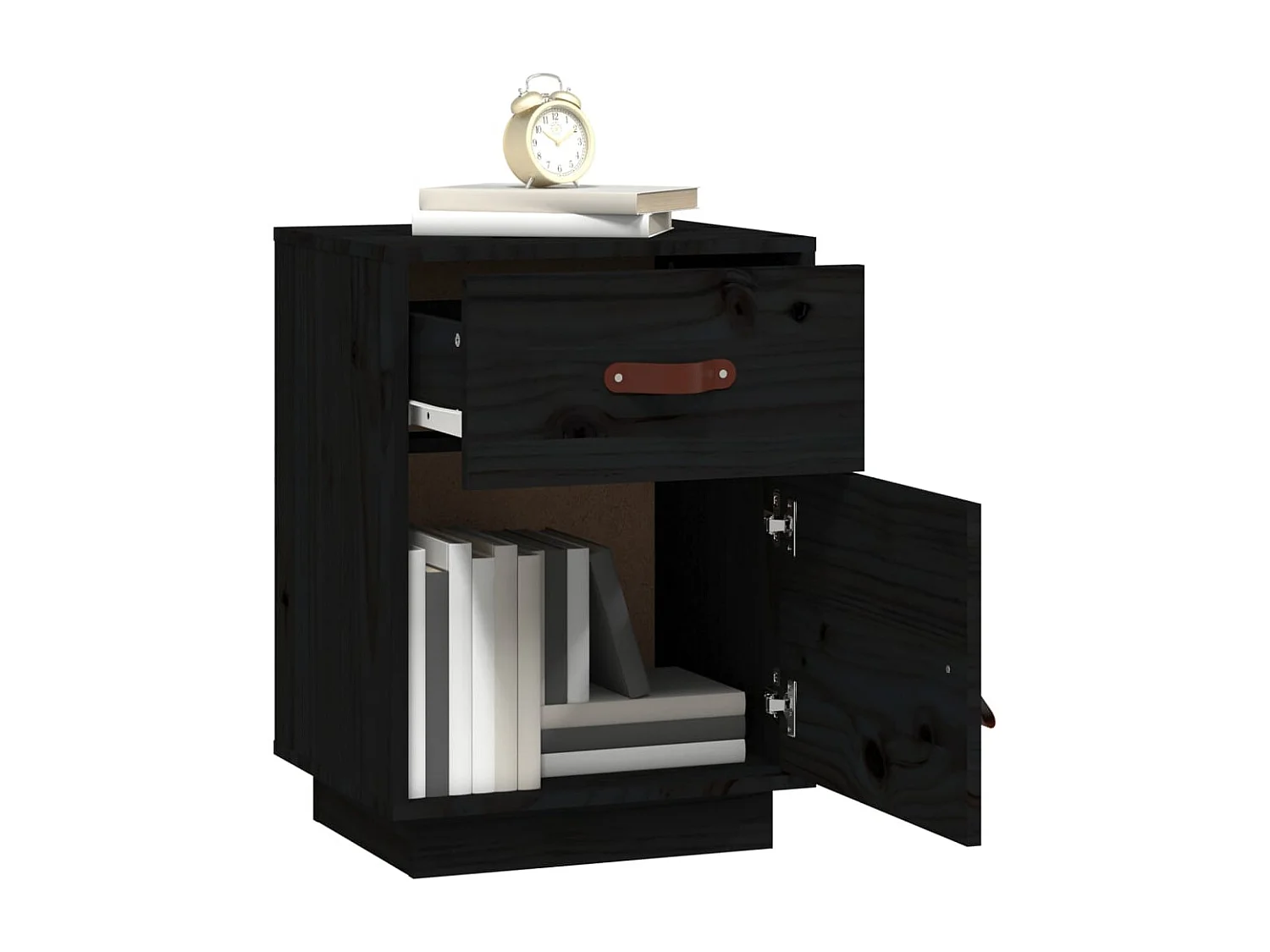 Yaldir  Nachttisch Schwarz 40x34x55 cm Massivholz Kiefer