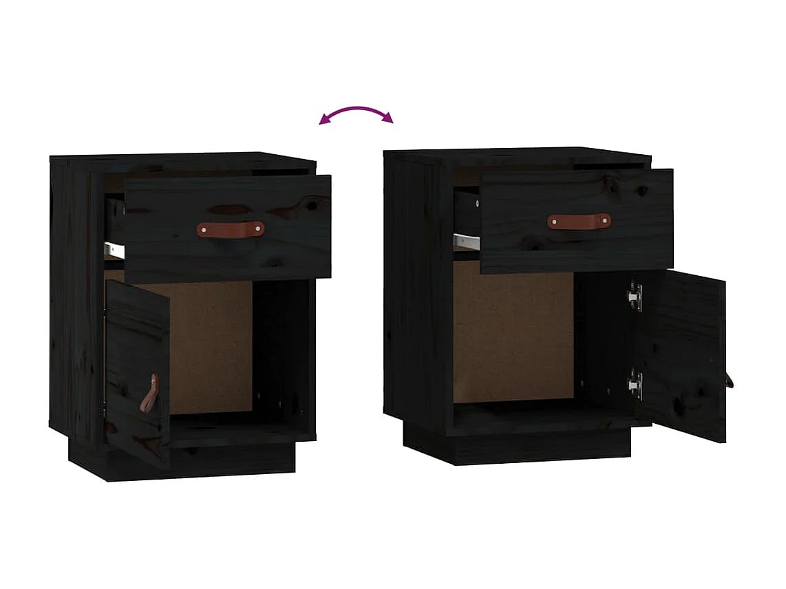 Yaldir  Nachttisch Schwarz 40x34x55 cm Massivholz Kiefer