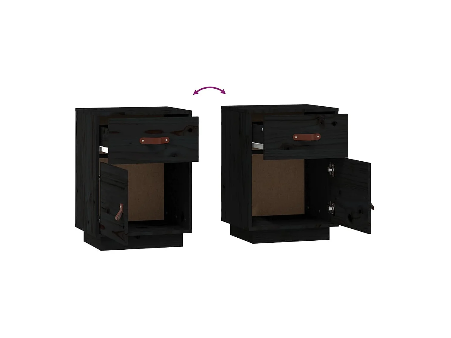 Yaldir  Nachttisch Schwarz 40x34x55 cm Massivholz Kiefer