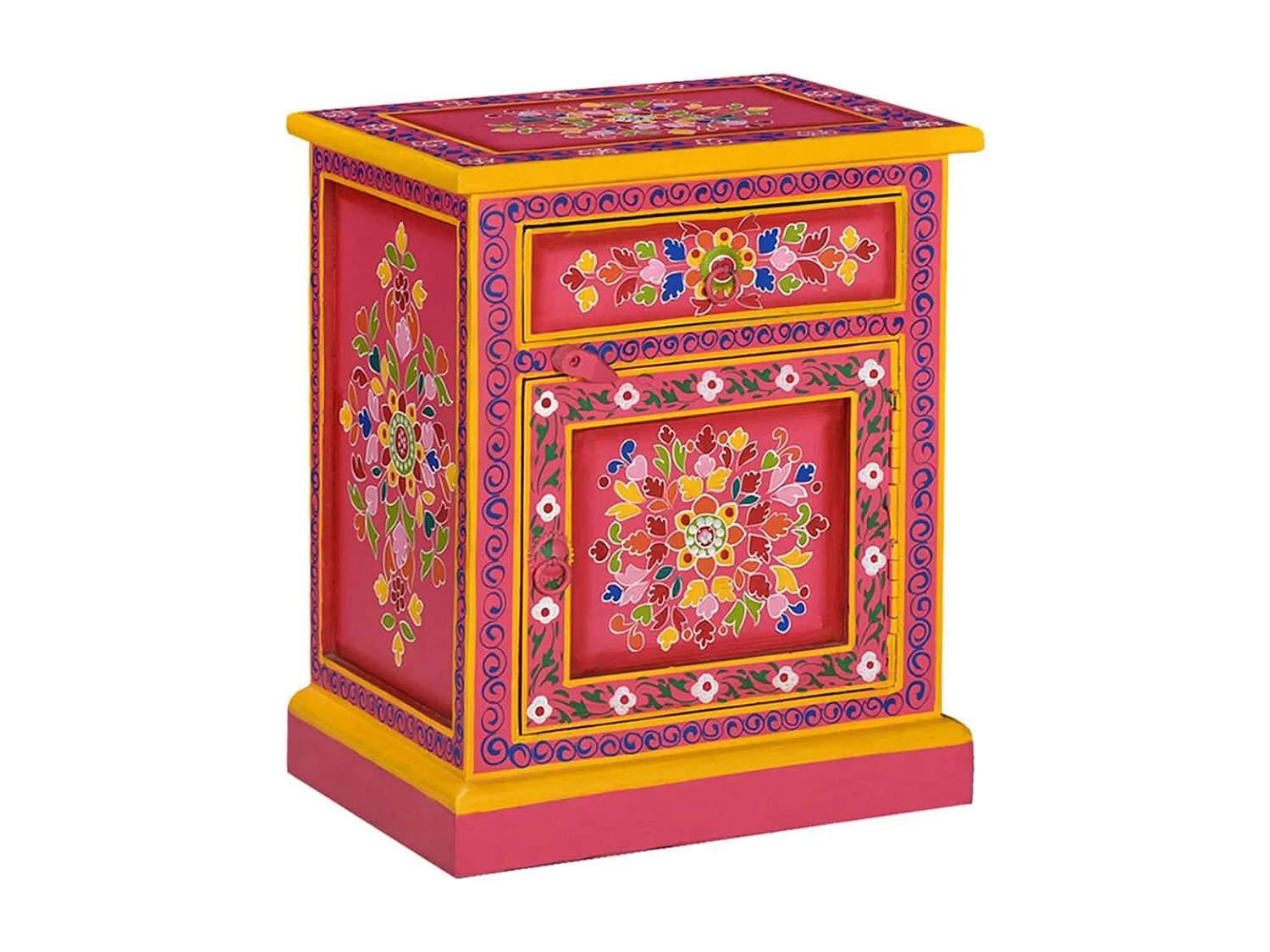 Anne-Françoise-Louise  Table de chevet Bois de manguier massif Rose Peinture à la main