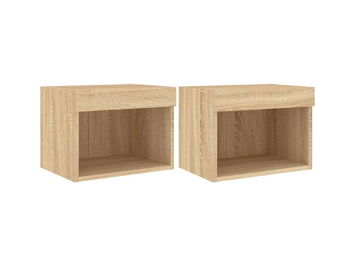 Mano  Tables de chevet murales avec lumières LED 2 pcs chêne sonoma