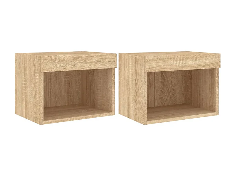 Mano  Tables de chevet murales avec lumières LED 2 pcs chêne sonoma