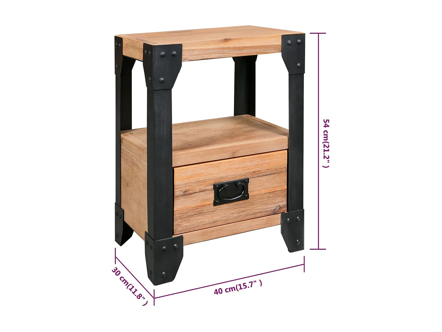 Lynvik  Nachttisch Akazienholz Massiv Stahl 40 x 30 x 54 cm