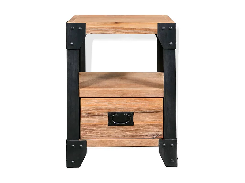 Lynvik  Table de chevet Bois d'acacia Acier 40 x 30 x 54 cm