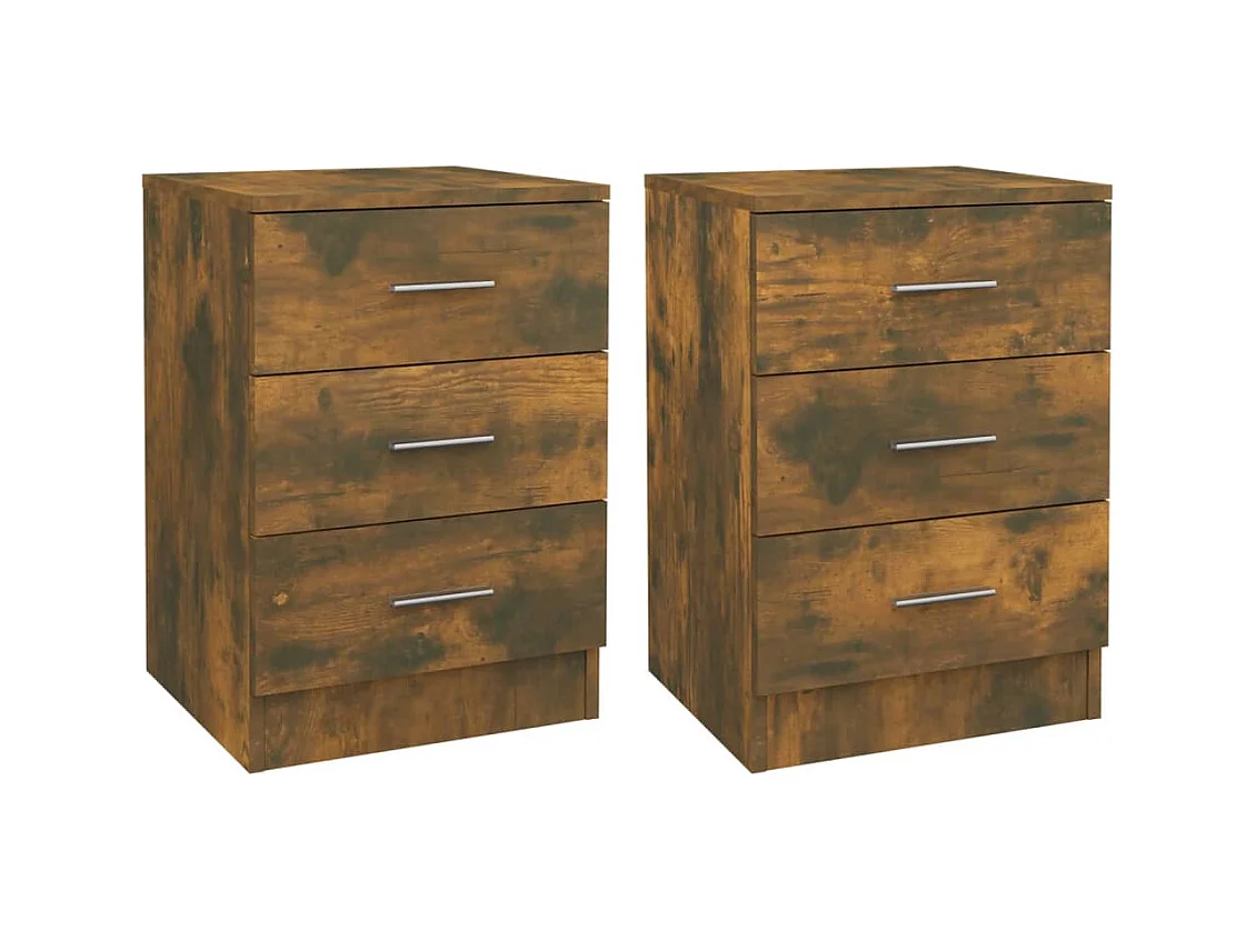 Drumraney  Nachtkastjes 2 st 38x35x56 cm bewerkt hout gerookt eikenkleurig