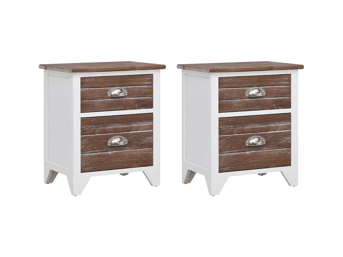 Relor  Table de chevet 2 pcs avec 2 tiroirs Marron et blanc