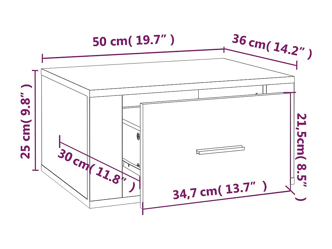 Culpeper  Table de chevet murale Blanc brillant 50x36x25 cm