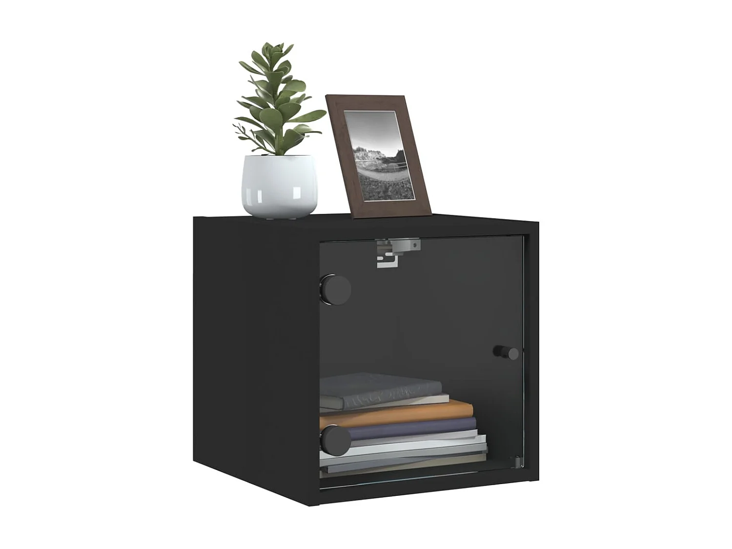 Nihat  Nachttische mit Glastüren 2 Stk. Schwarz 35x37x35 cm