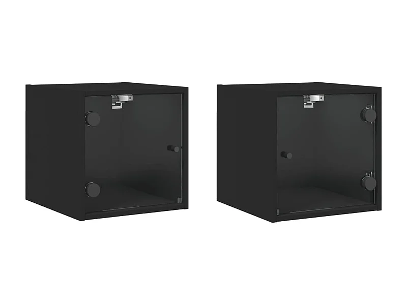 Nihat  Comodini con Ante in Vetro 2pz Nero 35x37x35 cm
