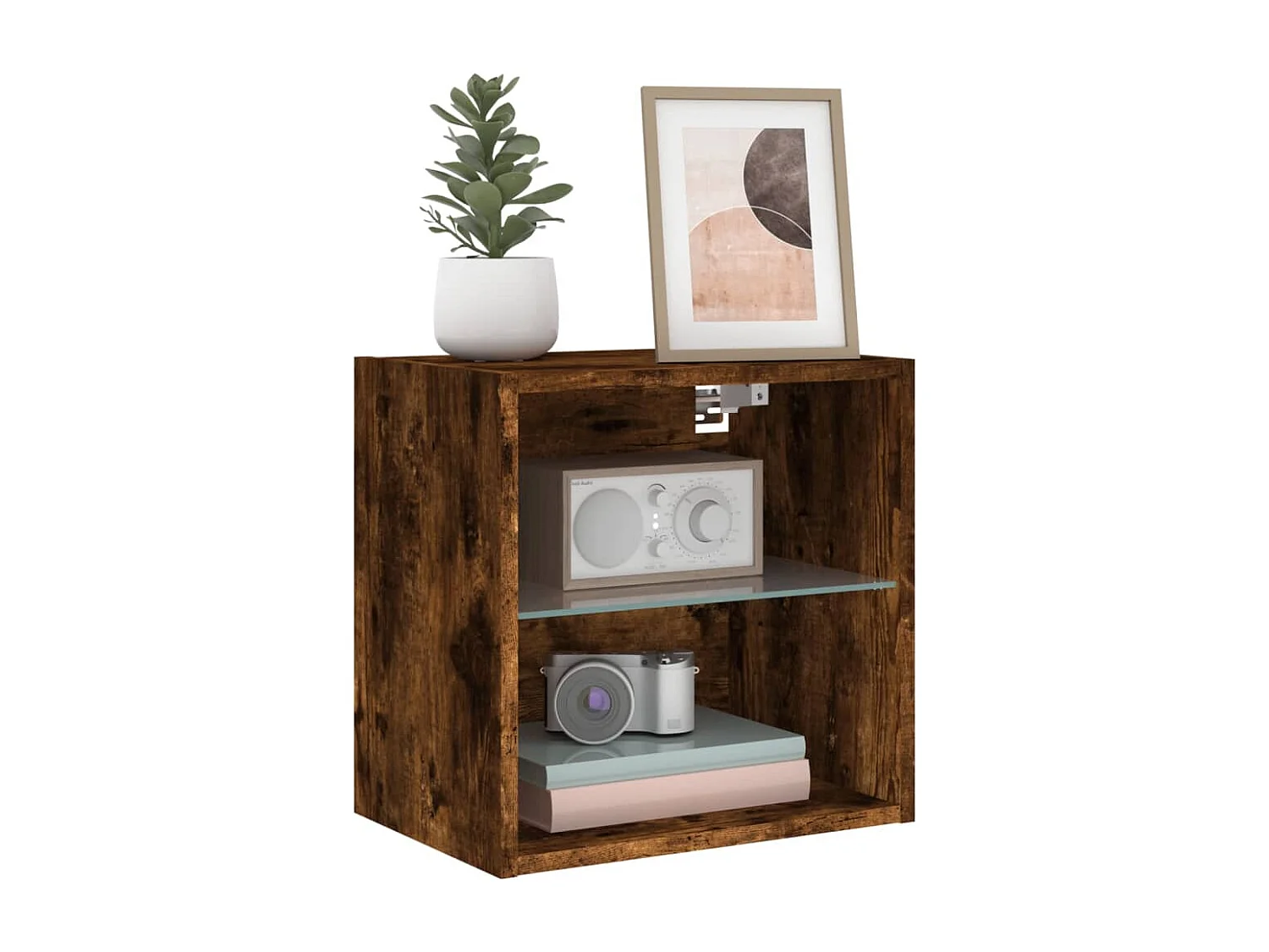 Prolenta Premium -  Table de chevet murale avec lumières LED chêne fumé