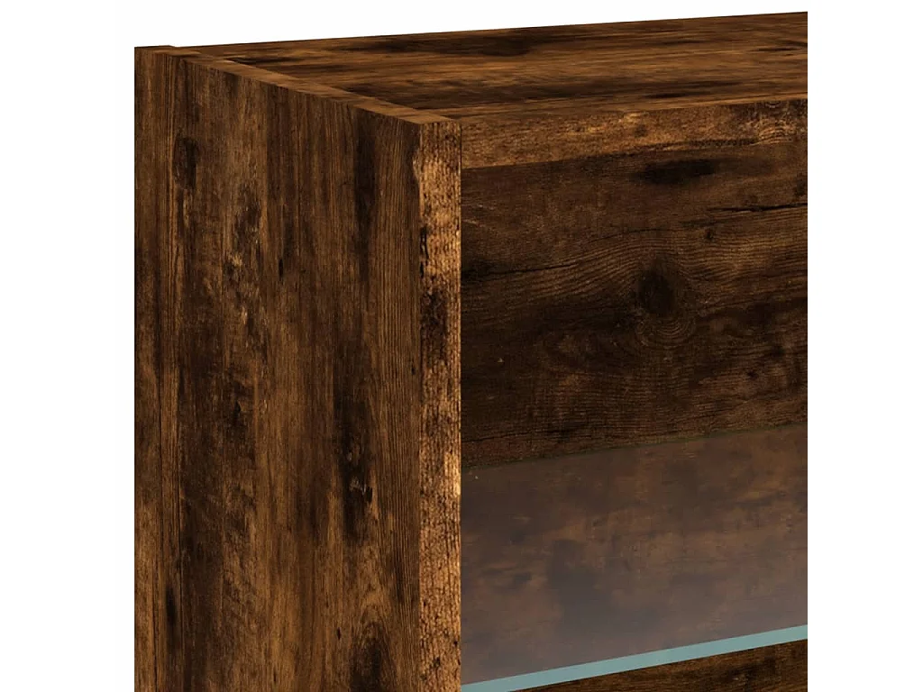 Prolenta Premium -  Table de chevet murale avec lumières LED chêne fumé