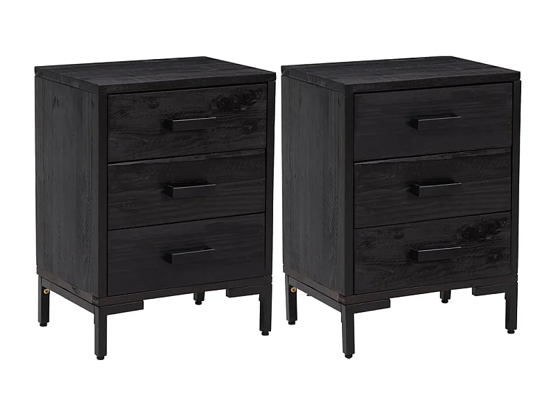 Arthir  Tables de chevet 2 pcs Noir 40x30x55 cm Bois de pin massif