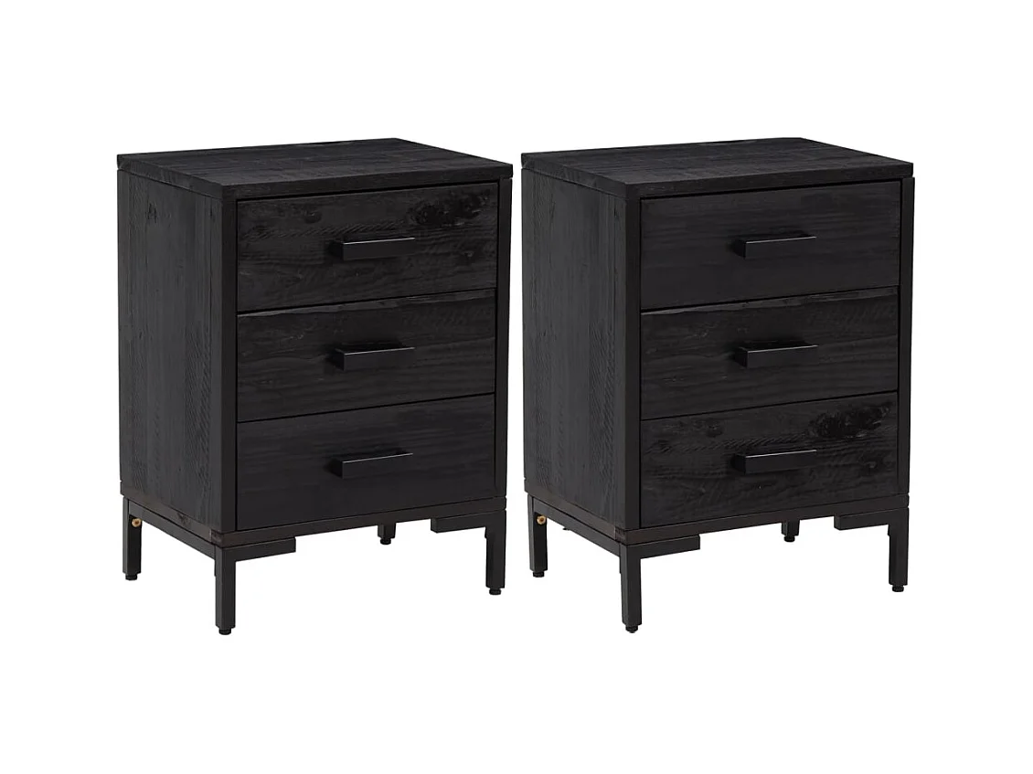 Arthir  Tables de chevet 2 pcs Noir 40x30x55 cm Bois de pin massif