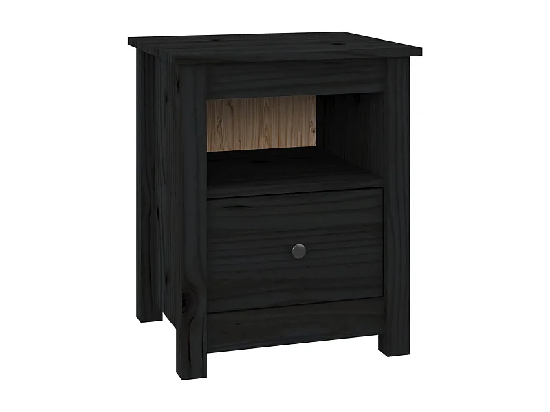 Aldino  Comodino Nero 40x35x49 cm in Legno Massello di Pino