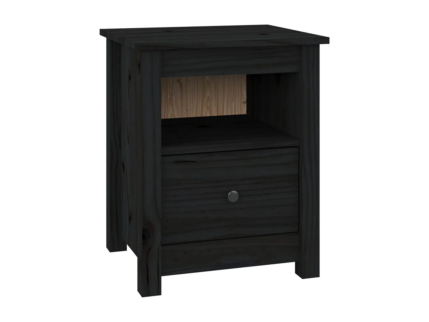 Aldino  Nachttisch Schwarz 40x35x49 cm Massivholz Kiefer