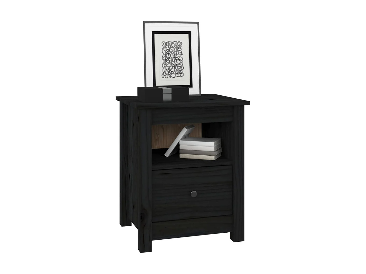 Aldino  Nachttisch Schwarz 40x35x49 cm Massivholz Kiefer