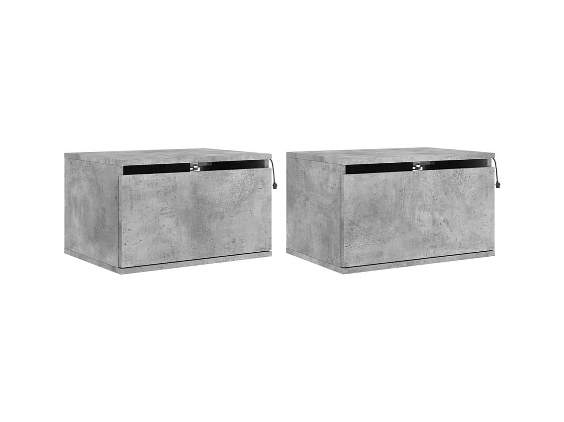 Vibeke  Tables de chevet murales avec lumières LED 2 pcs gris béton
