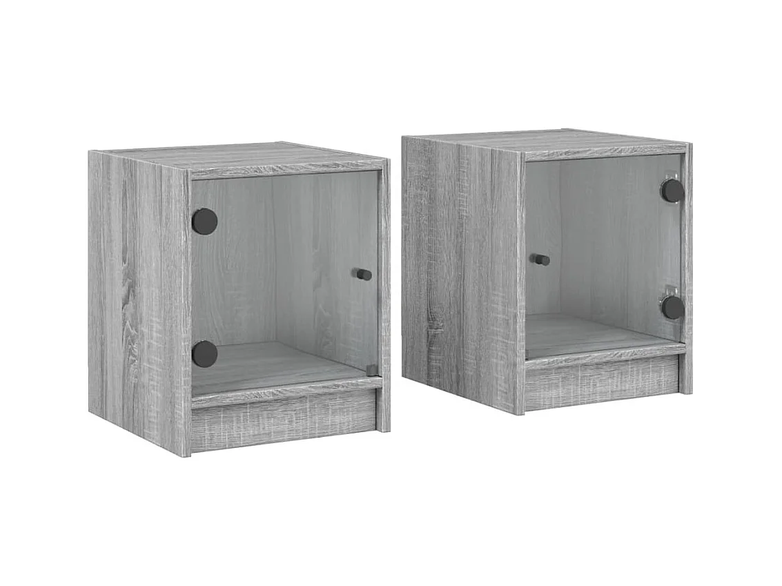 Butte  Tables de chevet et portes vitrées 2pcs sonoma gris 35x37x42cm