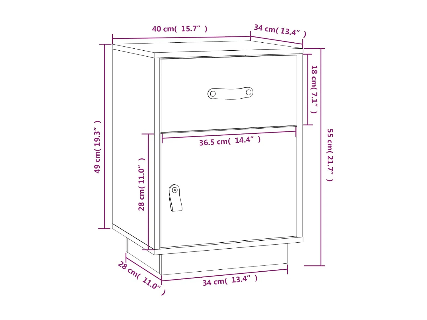 Yaldir  Table de chevet 40x34x55 cm Bois de pin solide