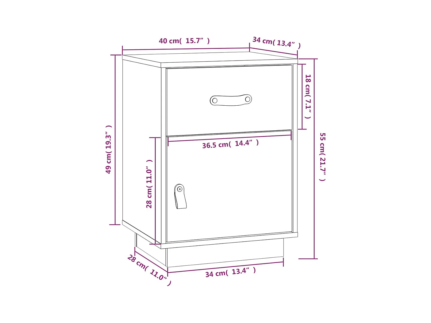 Yaldir  Nachtkastje 40x34x55 cm massief grenenhout