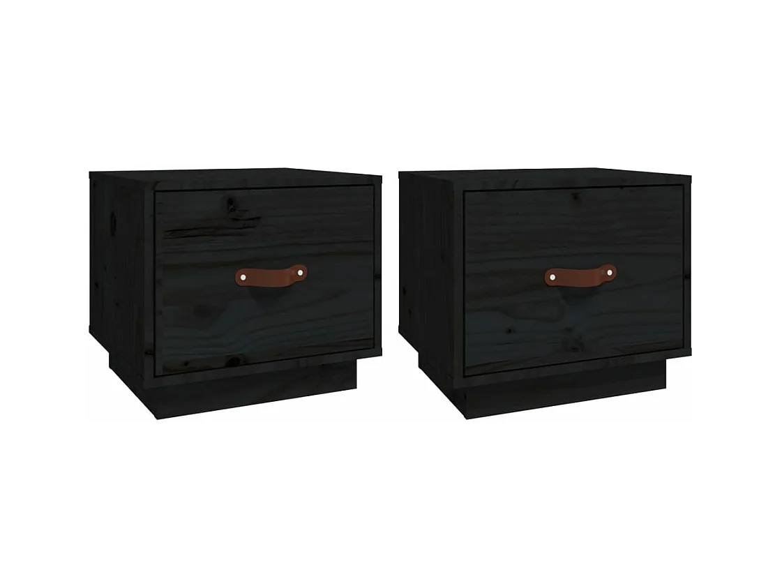 Ballston Lake  Tables de chevet 2 pcs Noir 40x34x35 cm Bois de pin massif