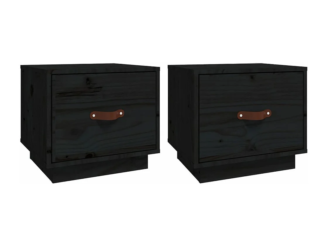 Ballston Lake  Nachttische 2 Stk. Schwarz 40x34x35 cm Massivholz Kiefer