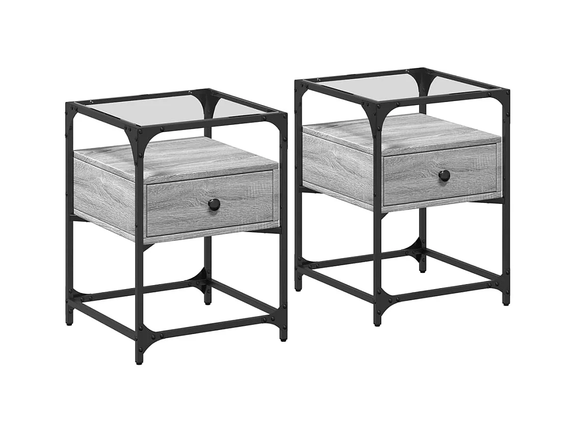 Kirsi  Nachtkastjes 2 st 40x40x55 cm bewerkt hout grijs sonoma