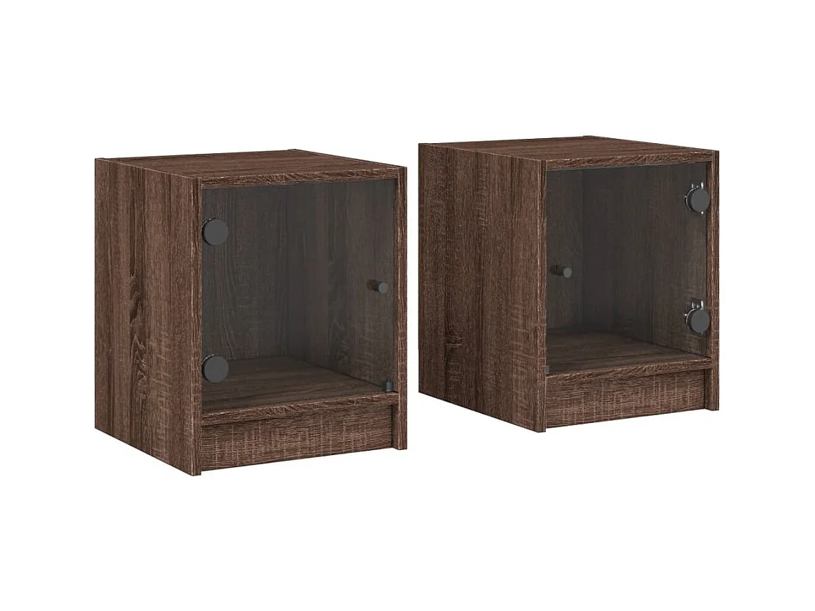 Butte  Nachtkastjes met glazen deuren 2 st 35x37x42 cm bruineikenkleur