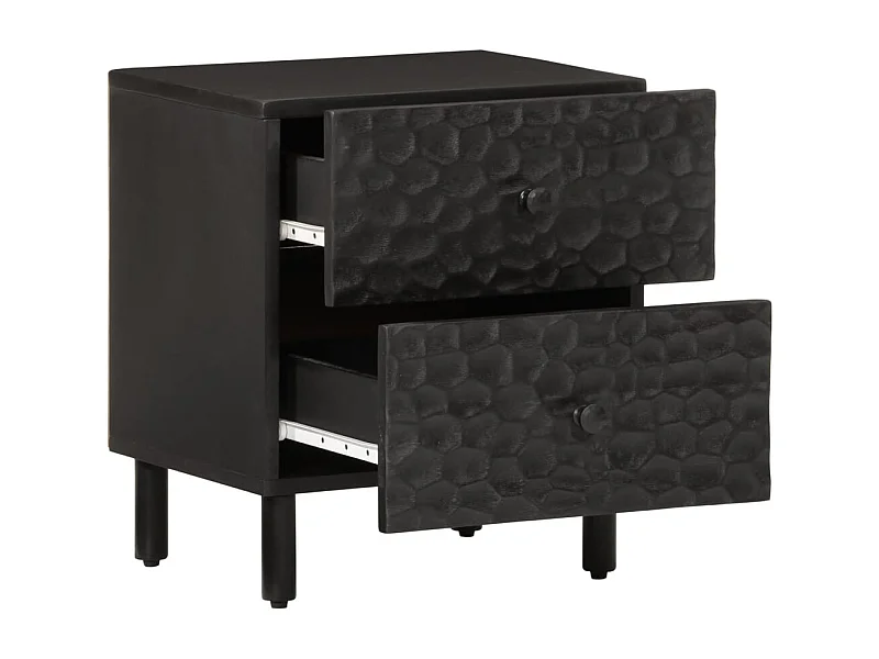 Mariëlle  Comodino Nero 40x33x46 cm in Legno Massello di Mango