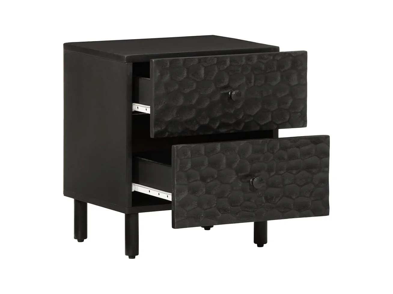 Mariëlle  Comodino Nero 40x33x46 cm in Legno Massello di Mango