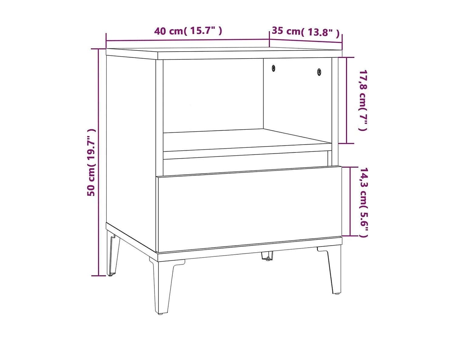 Centennial  Table de chevet Chêne sonoma 40x35x50 cm