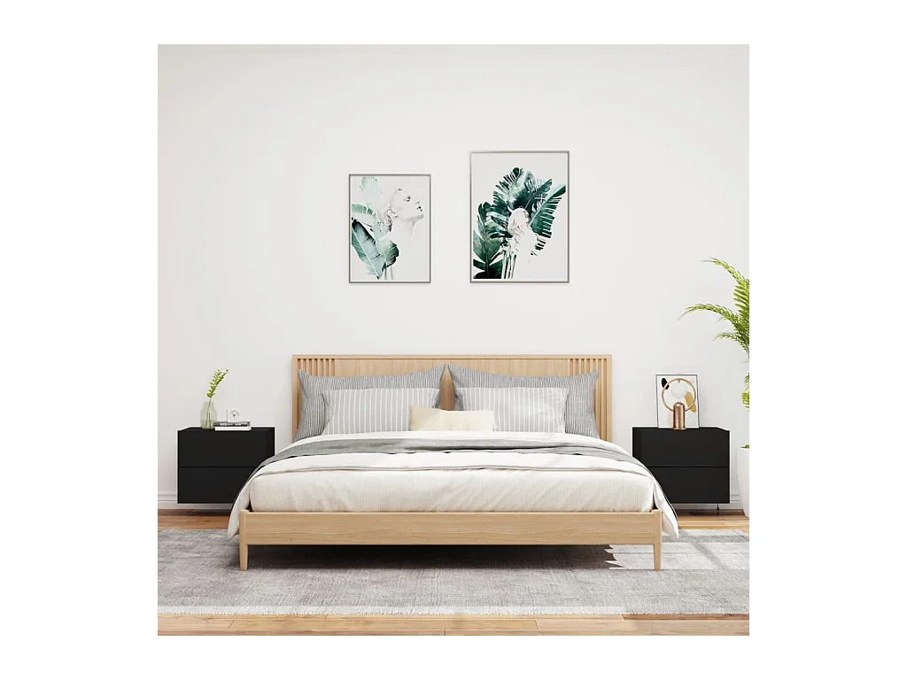 Prolenta Premium -  Mesitas de noche de pared con luces LED 2 unidades negro