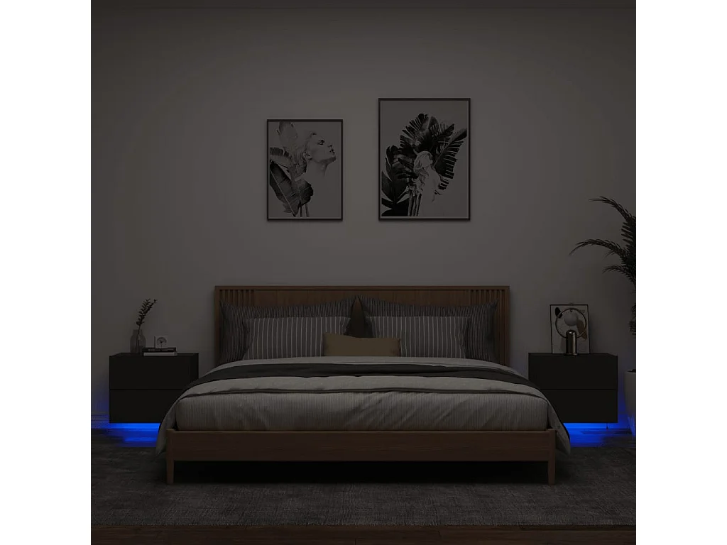 Prolenta Premium -  Tables de chevet murales avec lumières LED 2 pcs noir