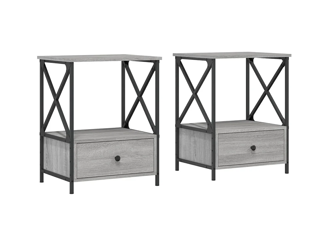 Hilda  Comodini 2 pz Grigio Sonoma 50x41x65 cm in Legno Multistrato