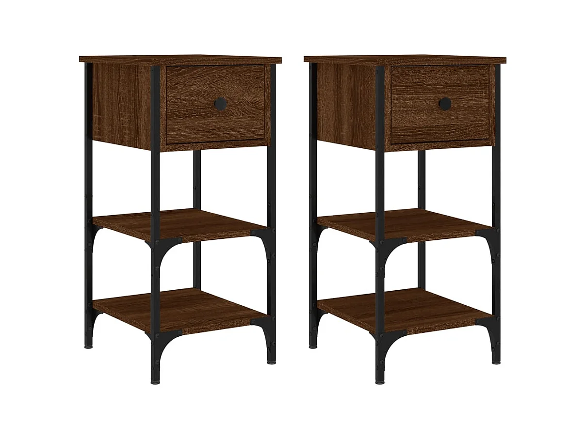 Jersey Shore  Nachtkastjes 2 st 34x36x70 cm bewerkt hout bruin eikenkleur