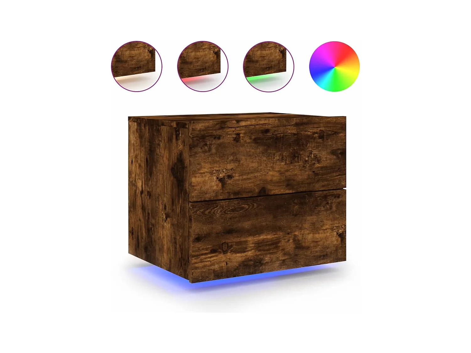 Prolenta Premium -  Table de chevet murale avec lumières LED chêne fumé